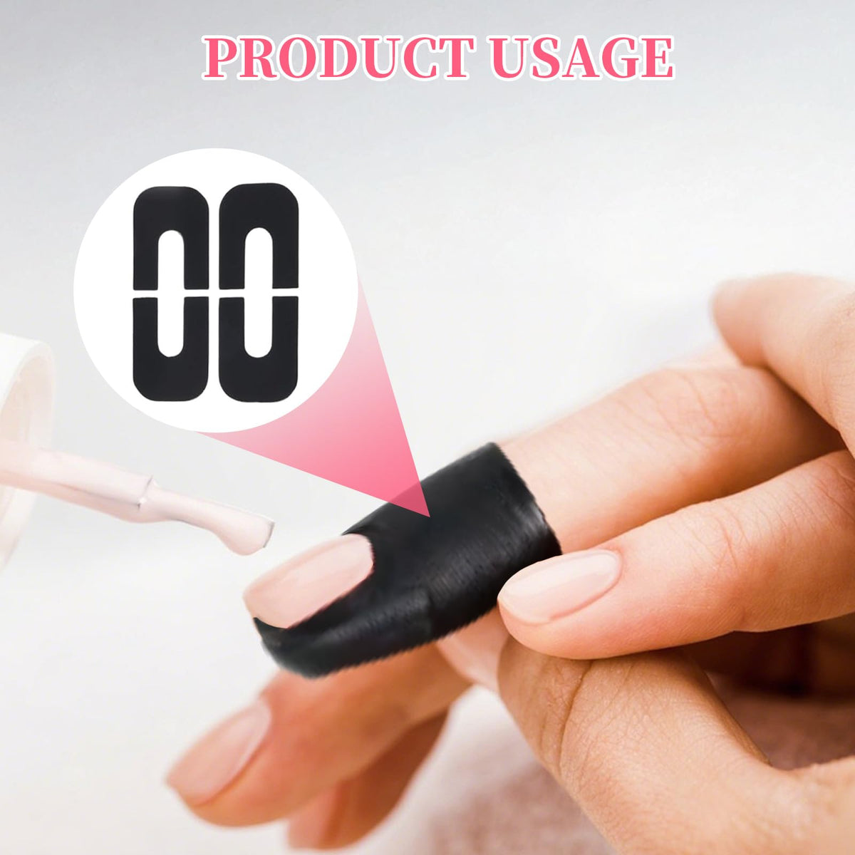 Demonstration of removing the soft plastic finger protector after applying colored nail polish.