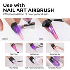 Peeling off a purple Outus finger guard sticker to reveal a clean French tip manicure edge.