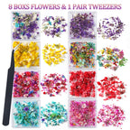 Close up of 3D gypsophila and mini floral petals for manicure decoration