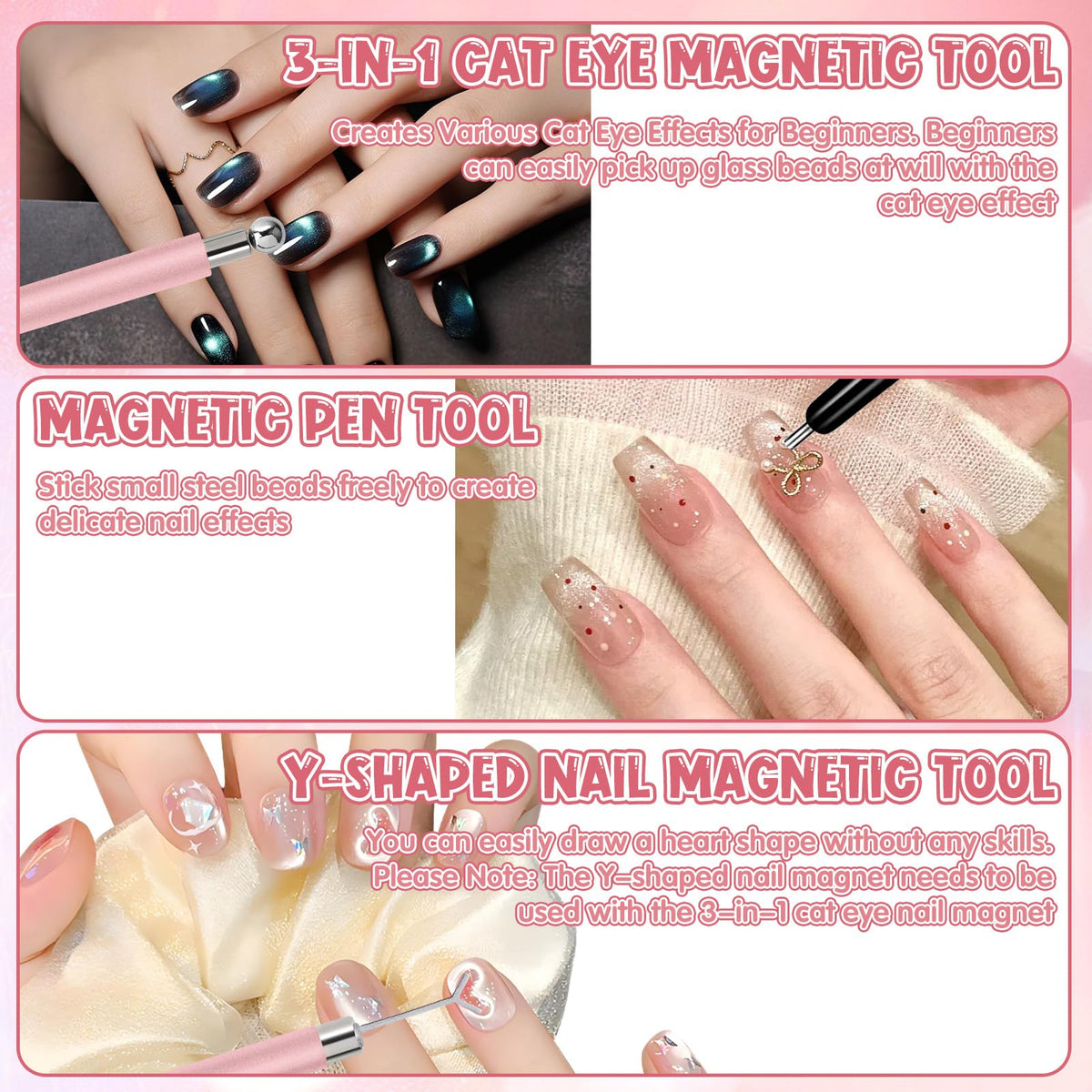 Complete cat eye magnet set for 3D nail art effects