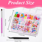 Close up of colorful 3D lollipop and donut nail art charms