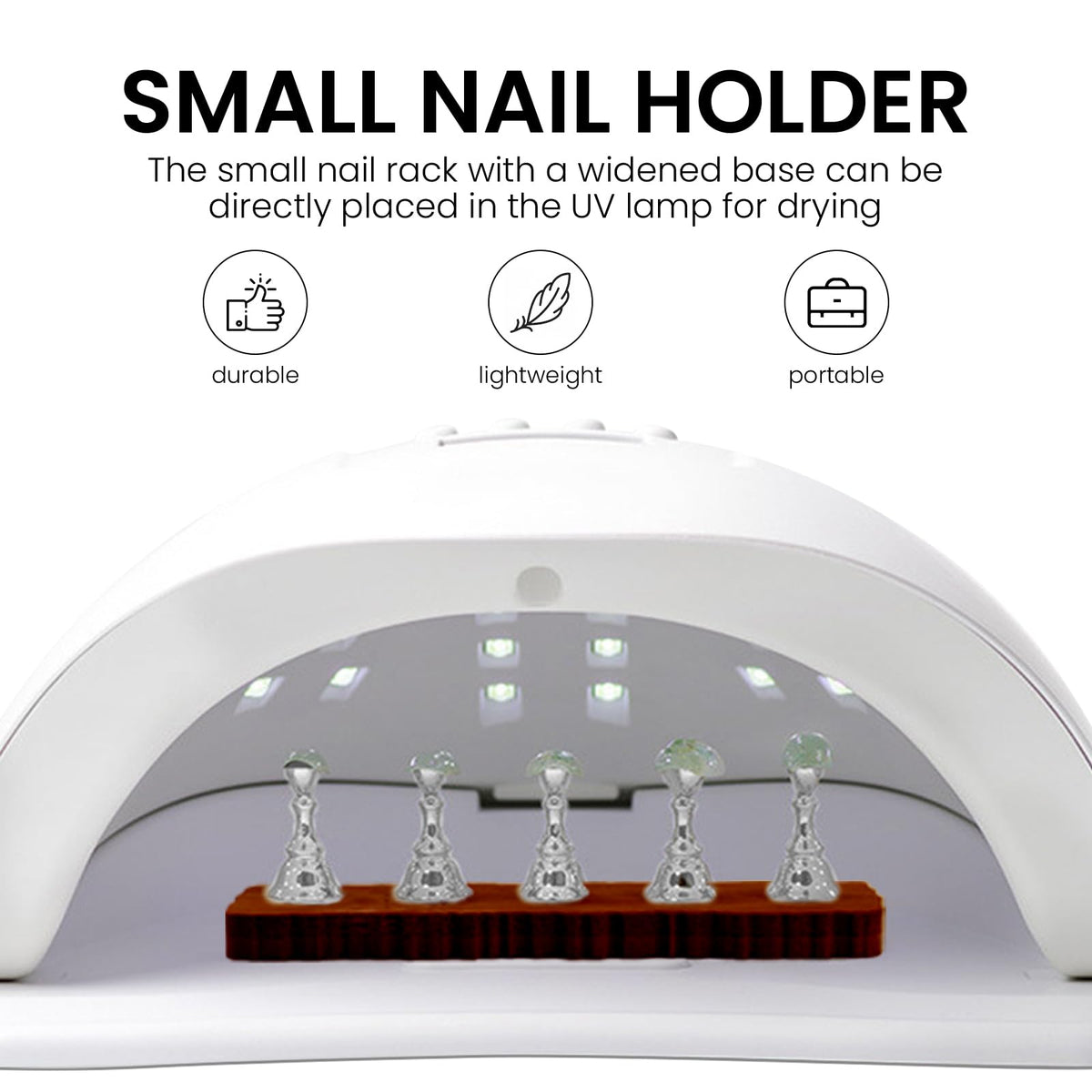 Close up of magnetic nail tips on Esuohym practice display
