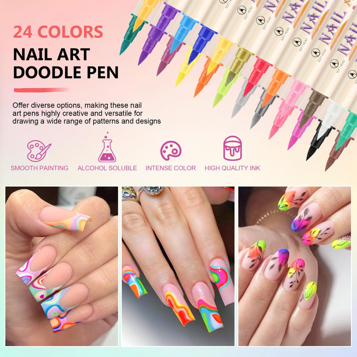 Collection of 24 vibrant color nail art pens by Ponhey