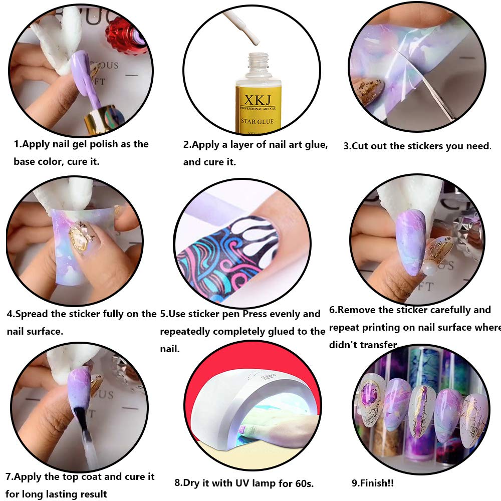 Two storage boxes opened to reveal all twenty distinct colors of the Kalolary starry sky nail wrap collection.