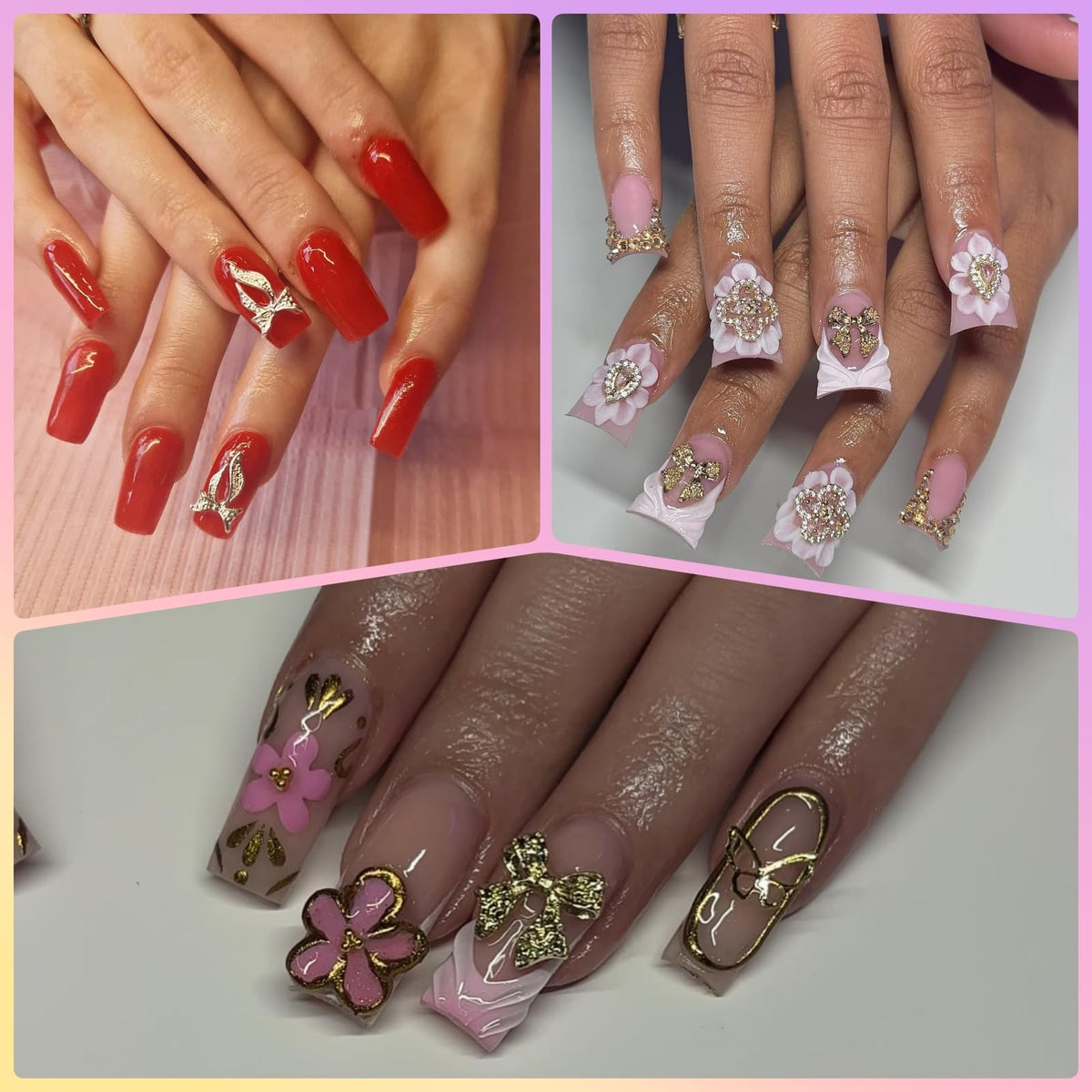 Assorted gold alloy nail charms for craft projects