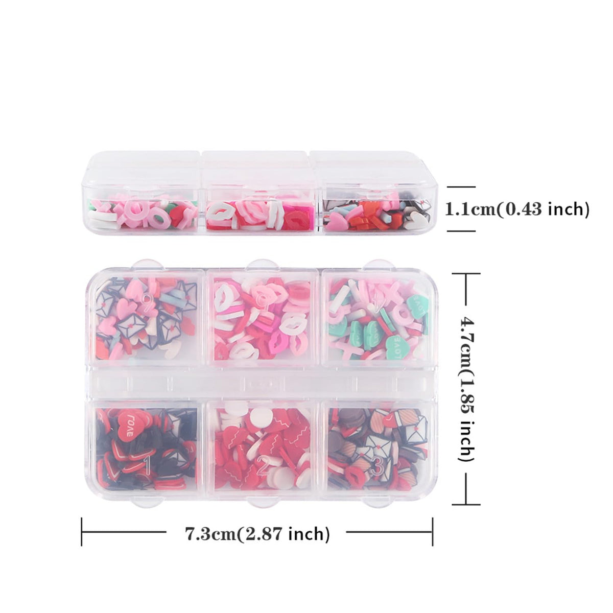 Tyuimhx 3D valentine nail charms displayed next to an embellished smart phone case decoration