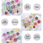 Close up view of safe polyvinyl chloride resin confetti used for textured DIY slime making.