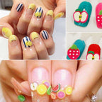 Creative layout showing yellow green pink and purple miniature charms inside transparent storage boxes.
