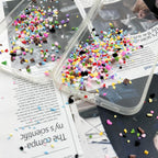 Top view of vibrant fake candy clay sprinkles assortment