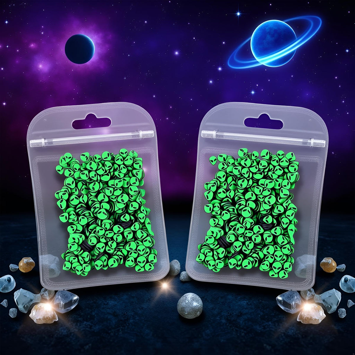 Extraterrestrial themed resin filler material in green color