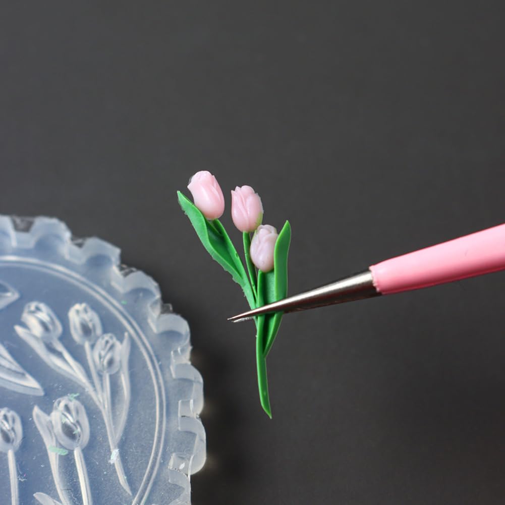 Finished 3D tulip nail art charms created from silicone mold