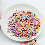 Soft pottery heart sprinkles used as decorative slime filler inclusions