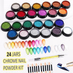 Close up of metallic mirror effect chrome nail powder set