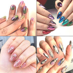 Swatch demonstration of holographic and metallic nail pigments