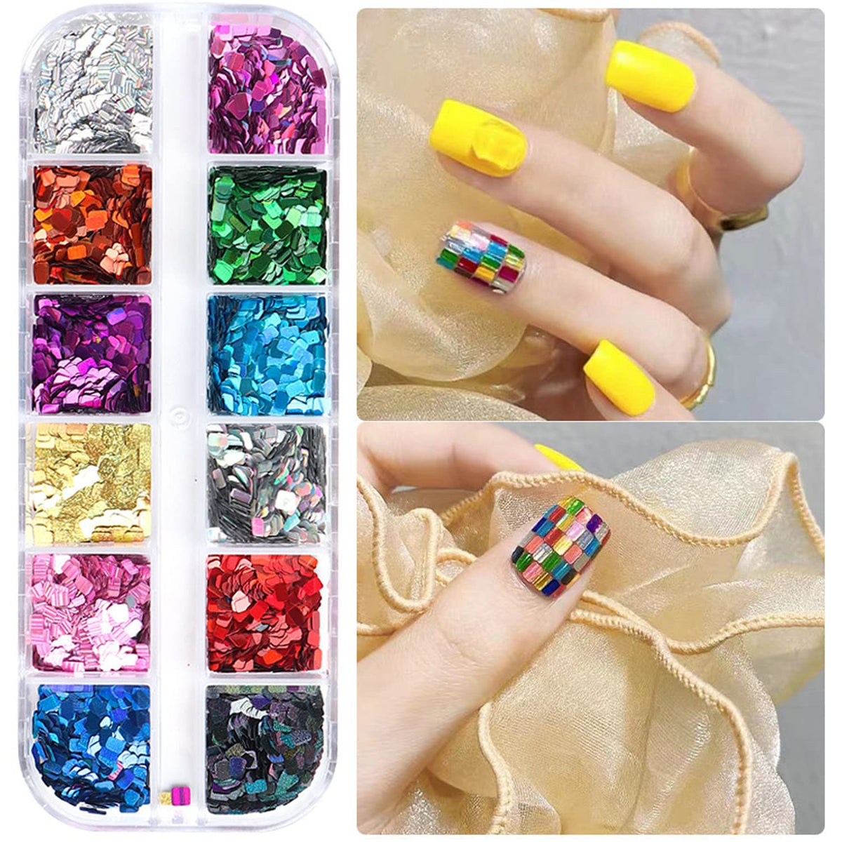 Onsdag nail art supplies set showing 12 individual color grids