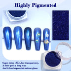 Close up of royal blue holographic shimmer nail powder