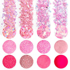 Selection of 12 jars of pink nail sparkle flakes
