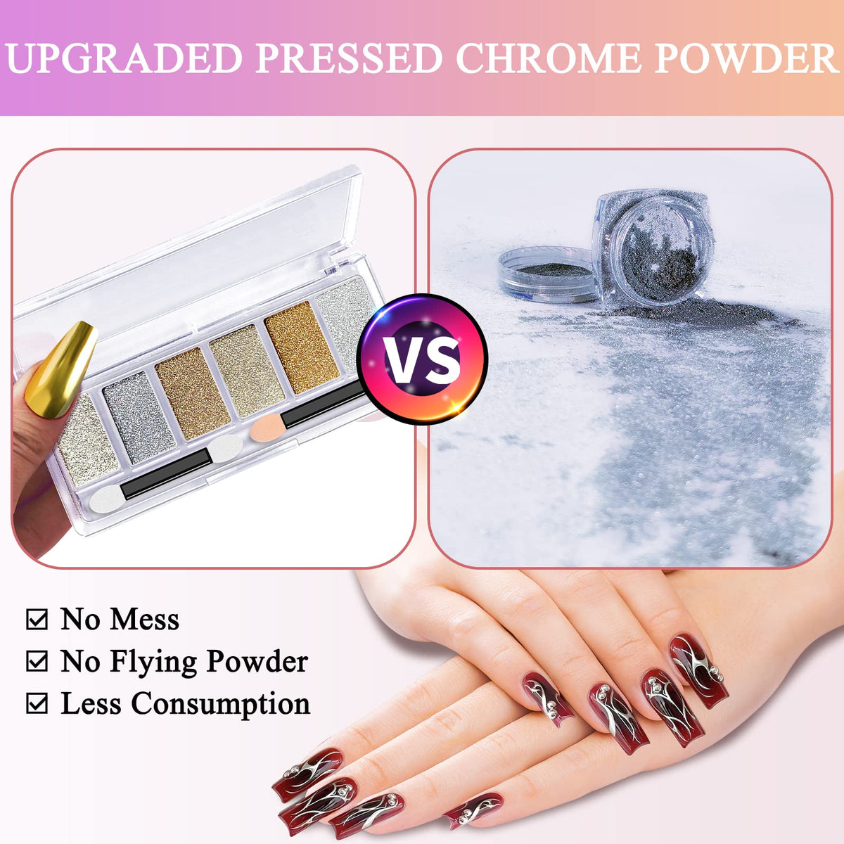 Professional nail art created with Drmode metallic pigment