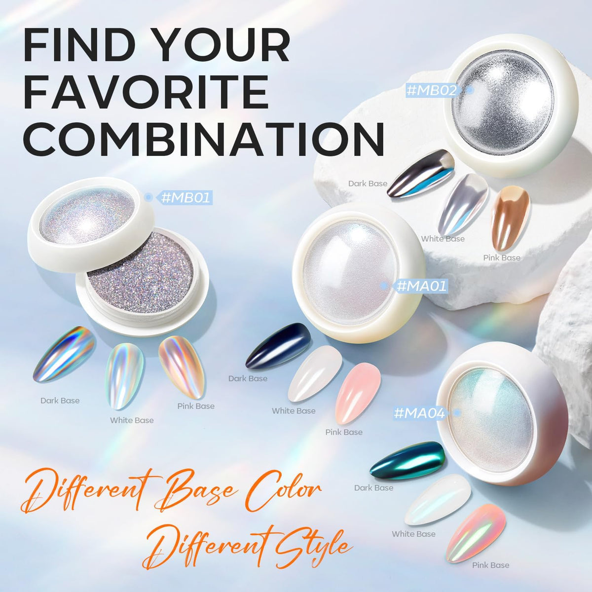 Top down view of the Modelones nail art powder kit containers
