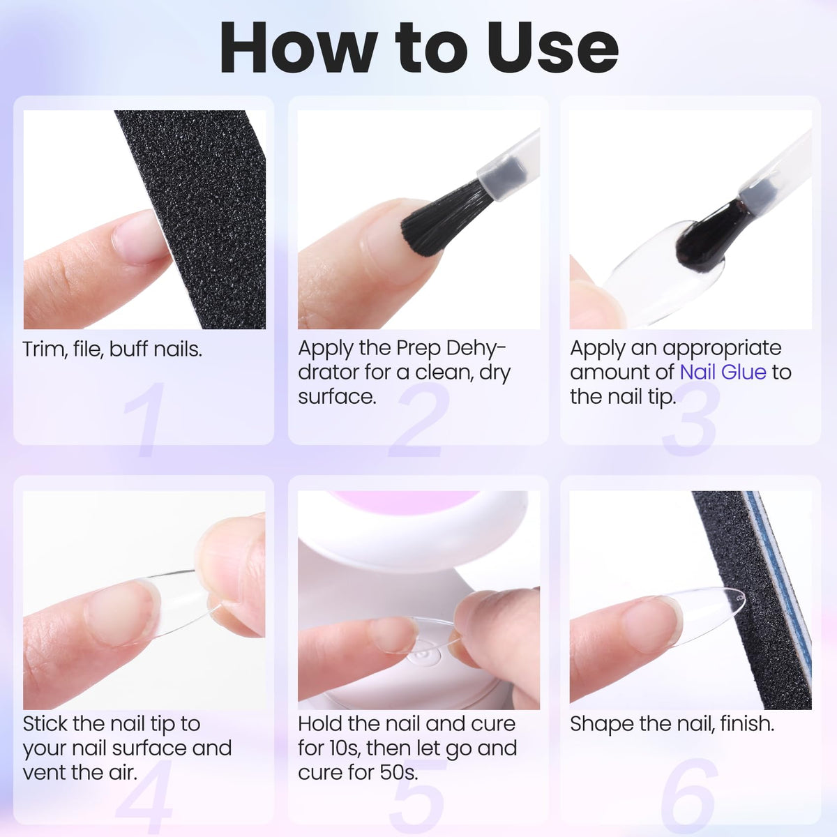Educational graphic showing Lavender Violets 5-in-1 nail gel versatility