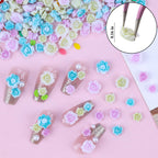 Close up of 3D acrylic floral nail charms and leaves