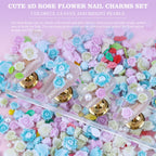 Examples of nail art design using camellia flower charms