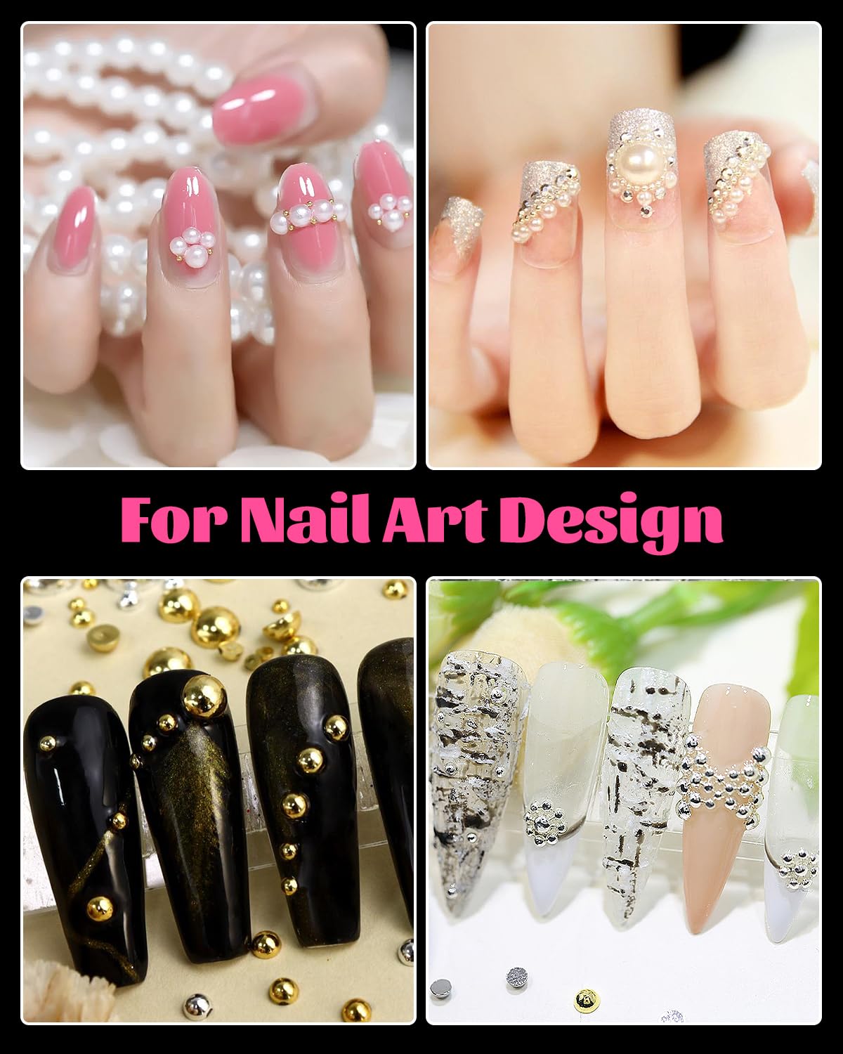 Professional nail art design using Belleboost half round pearls