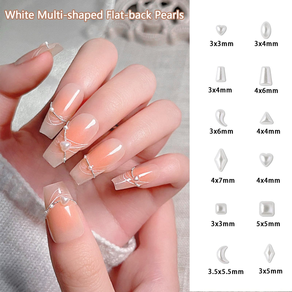 Close up of 3D star and heart nail art charms