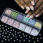 Variety of colorful 3D rhinestones and bows for nail design