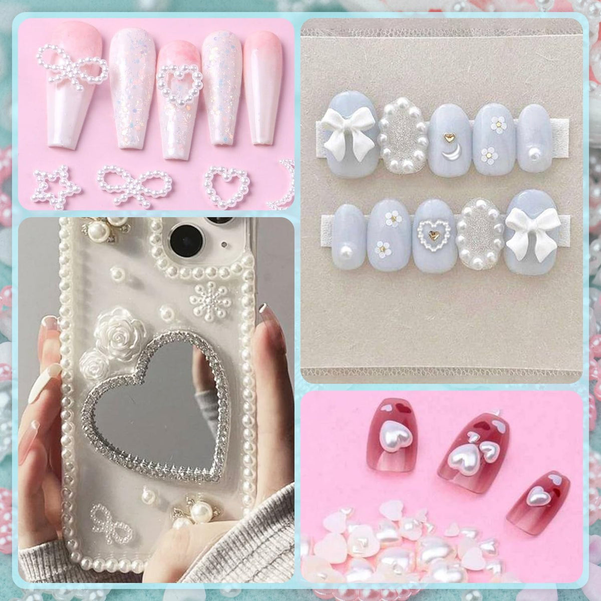 Pink and white flatback pearl collection for nail design