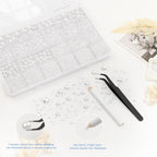 White flatback pearls organized in 24-compartment storage box