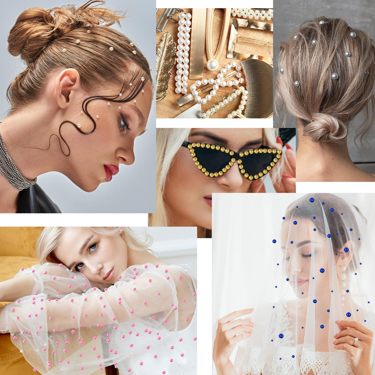 Bouiexye pearls applied to phone case and nail art examples
