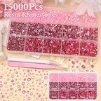 Close up of pink jelly resin rhinestones in various sizes