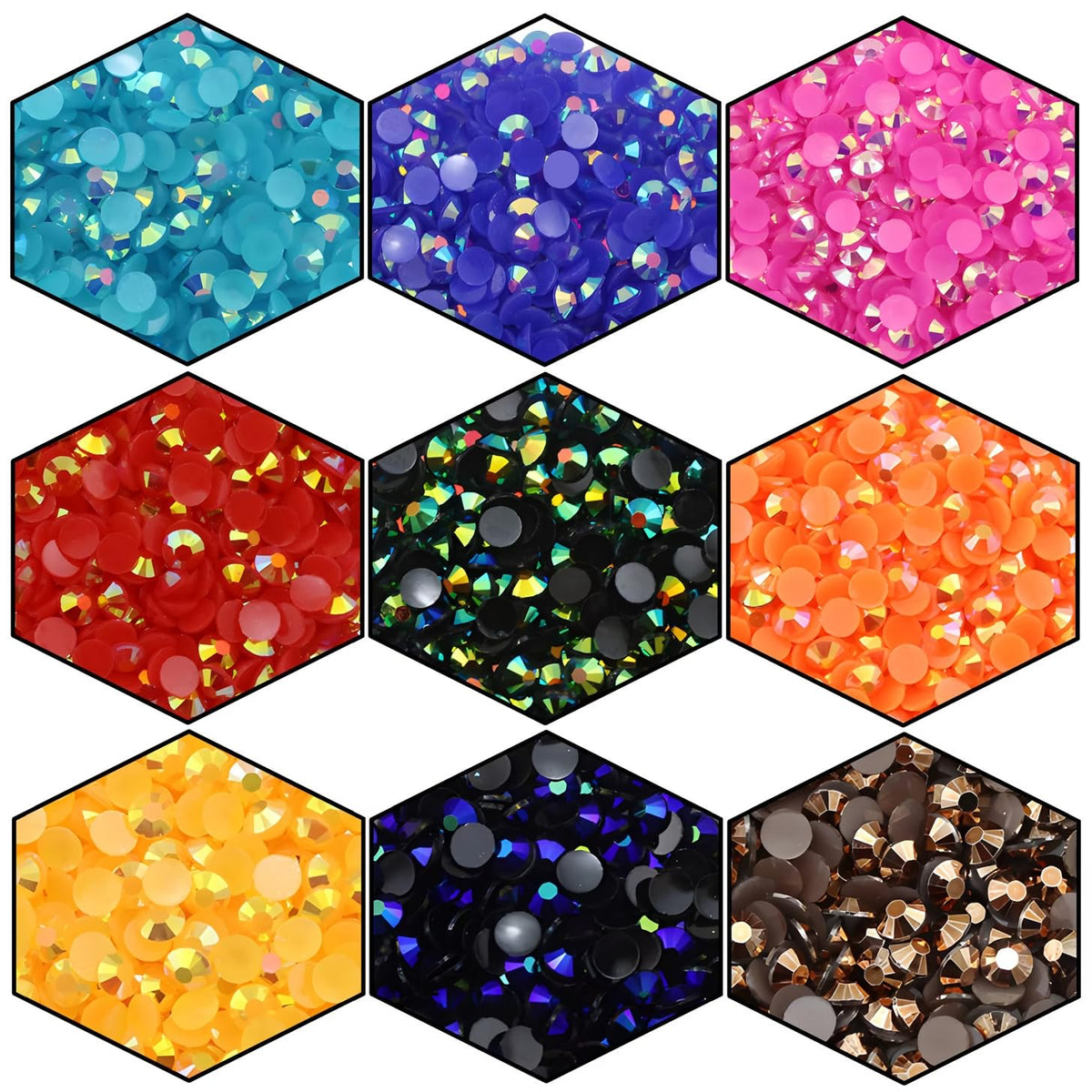 Close up of 4500 pieces purple-red AB rhinestones for nail art
