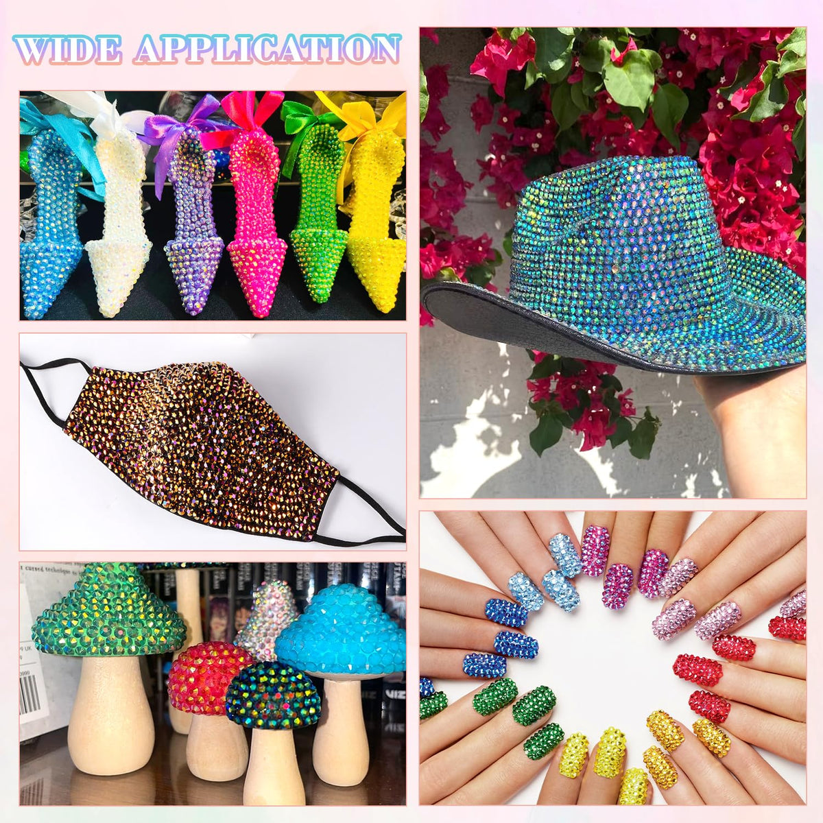 Example of bedazzled tumbler and shoes decorated with resin gems