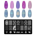 Manicure stamping kit contents including five plates and tools