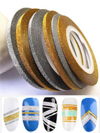 Collection of gold and silver nail art decals for DIY nails