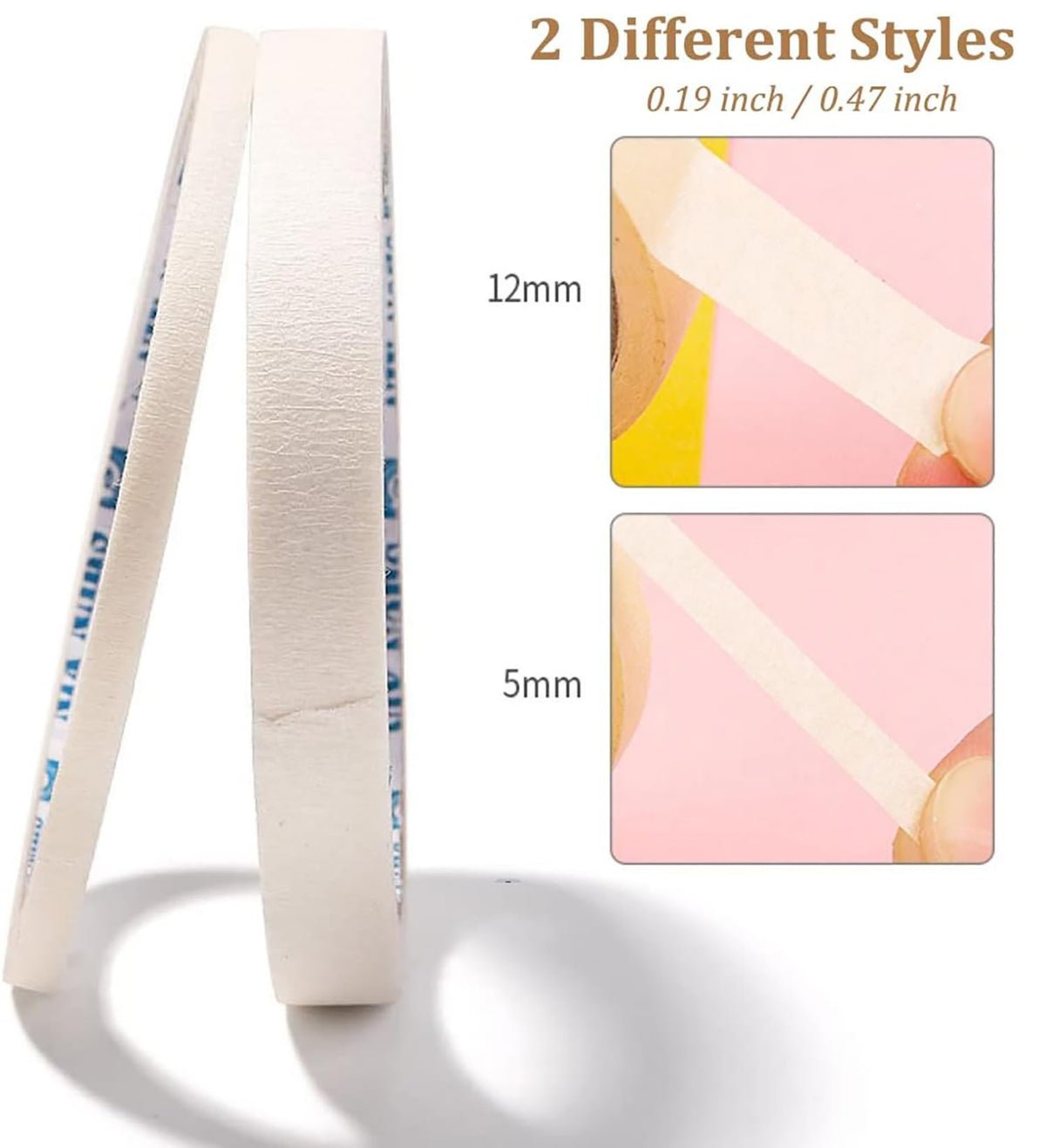 Self adhesive five millimeter and ten millimeter wide French tip guide rolls for DIY manicures