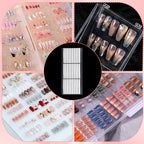 Residue free double sided adhesive tabs used for showcasing custom false nail designs