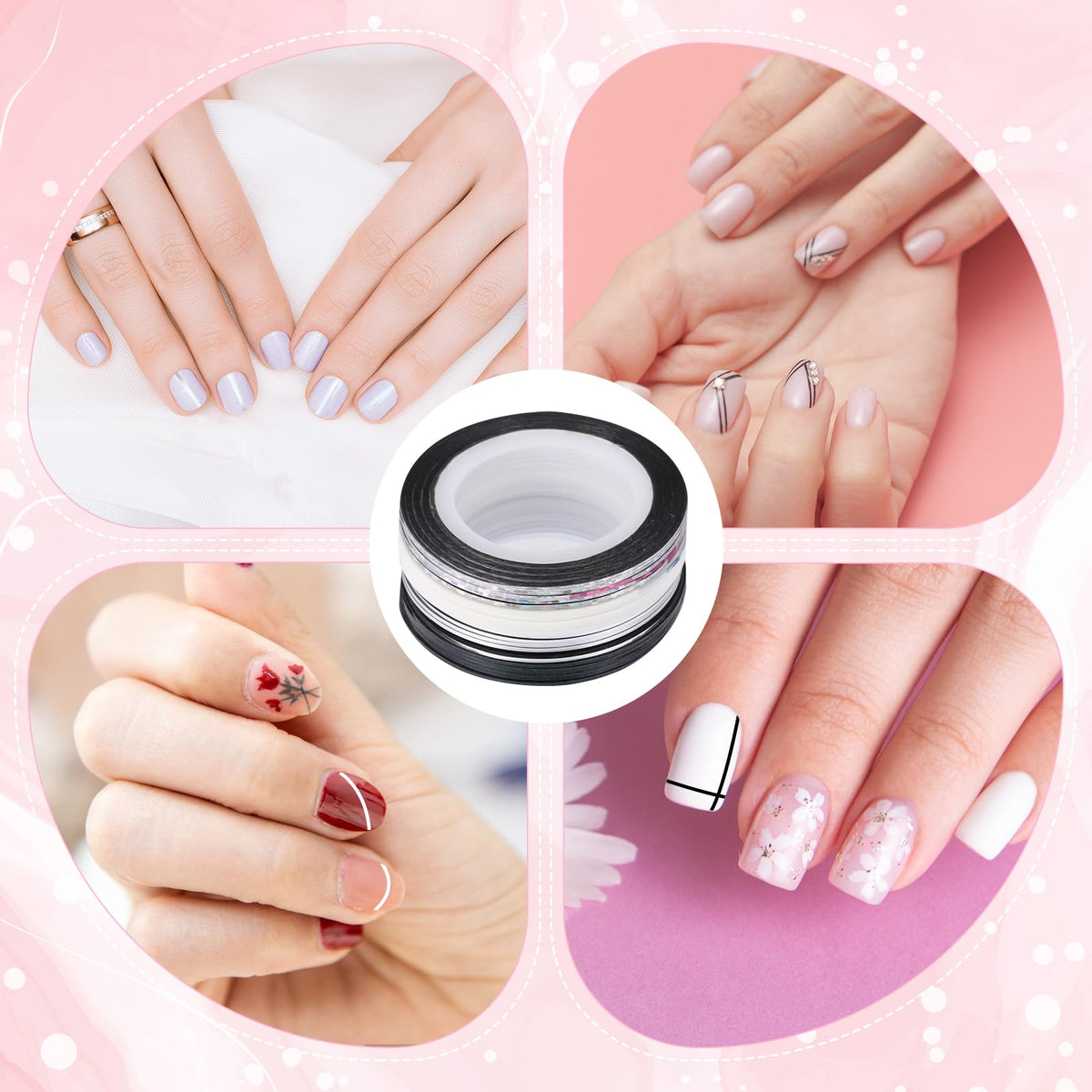 A lifestyle shot of a woman applying self adhesive glitter nail tape for a salon finish
