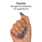 Model wearing Slate of Mind blue gray creme nail polish