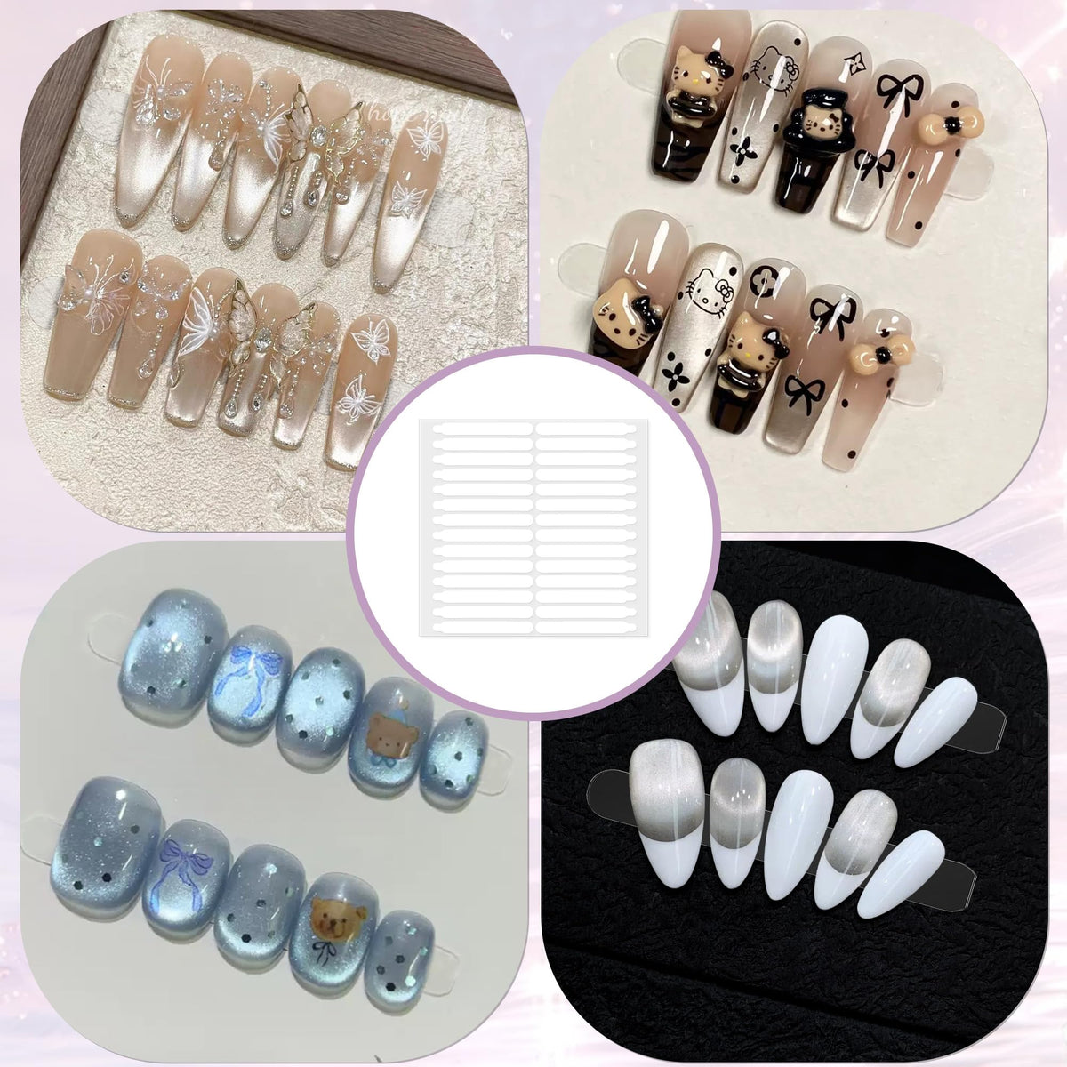Waterproof and residue free transparent acrylic tape sheets for manicurist design supplies.