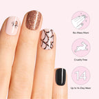 Application process demonstrating how to place the purple Dashing Diva gel strip onto the natural nail surface