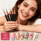 Close-up shot of the five different sizes of black art liner brushes showing fine synthetic bristles