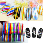 Close up of Vonrui nail striping tape rolls in various metallic colors