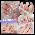 Trendy coquette style manicure inspiration featuring gold and silver mixed media nail art.