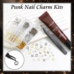 High fashion manicured hands featuring 3D vintage alloy spike designs and cross embellishments.