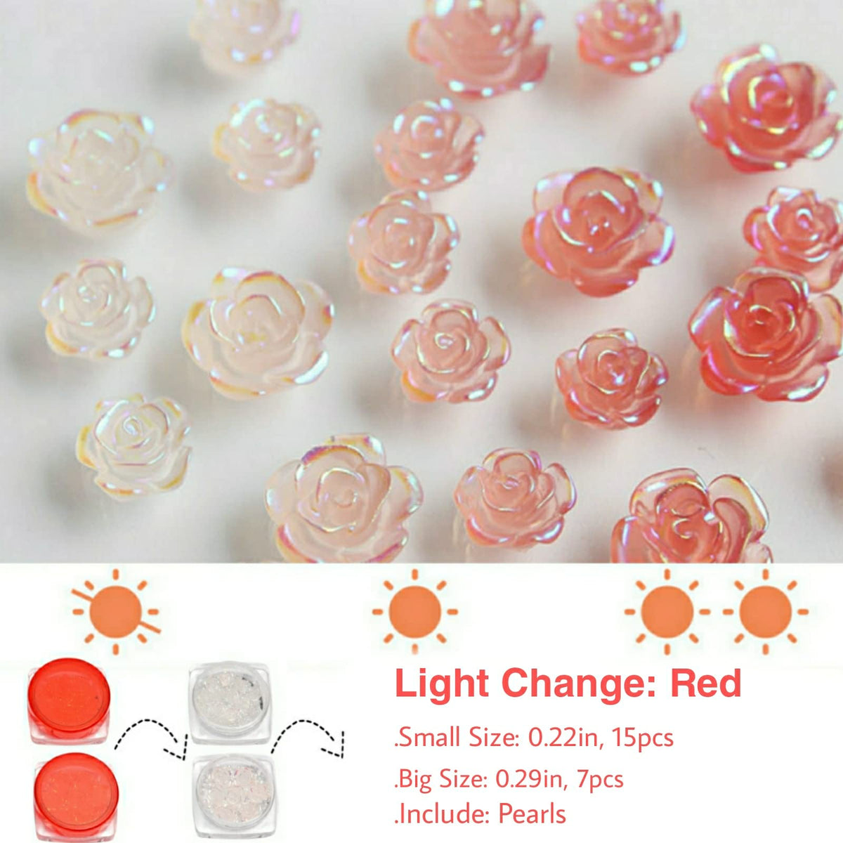 Funny Potatoes rose nail art supplies showing a mix of pearls and gold caviar beads.
