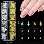 Close up of gold and silver moon and star nail studs
