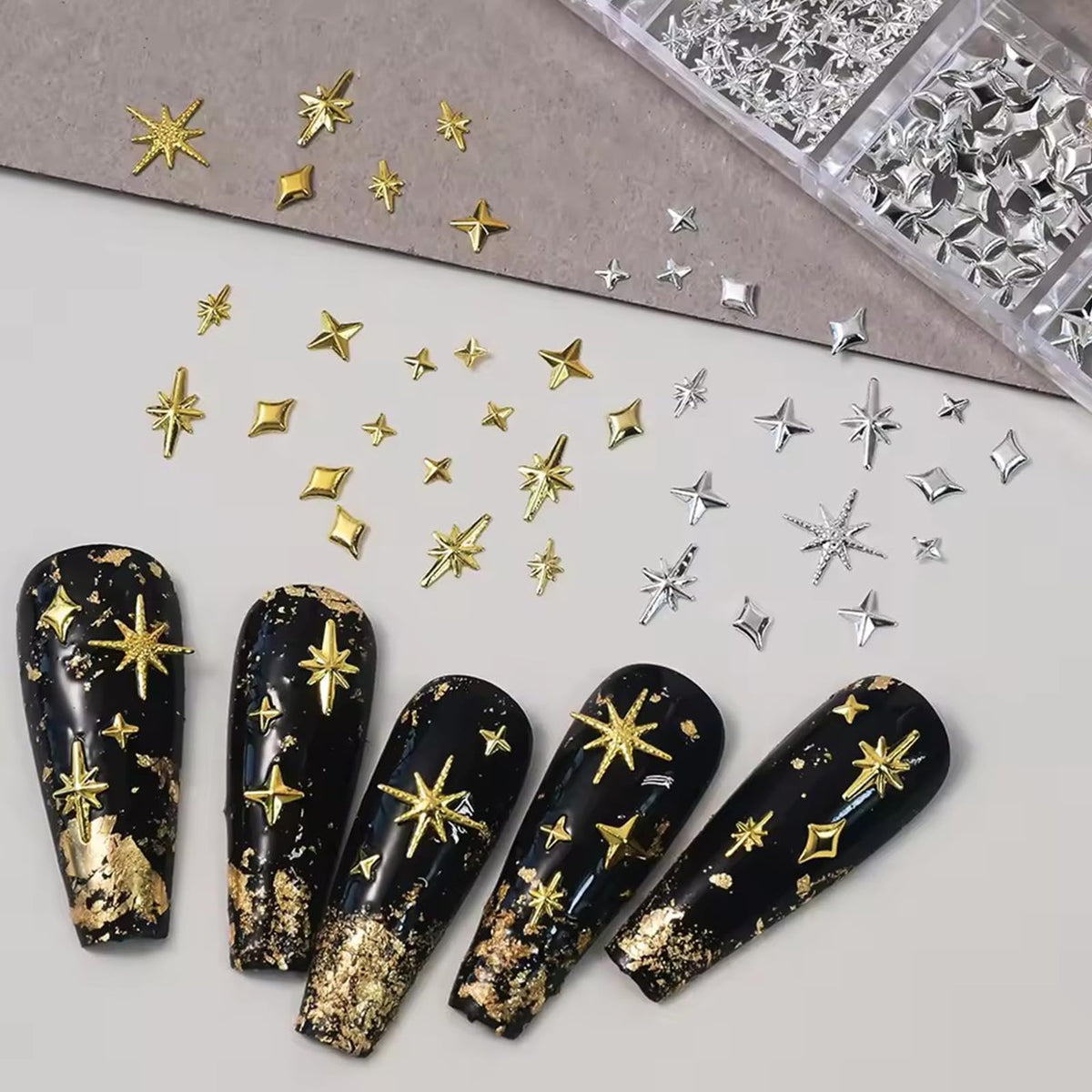 Silpecwee celestial nail art charms arranged for display